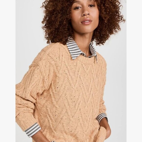 Free People Isla Cable Tunic Sweater Womens Large Camel Color Oversized - Picture 4 of 9